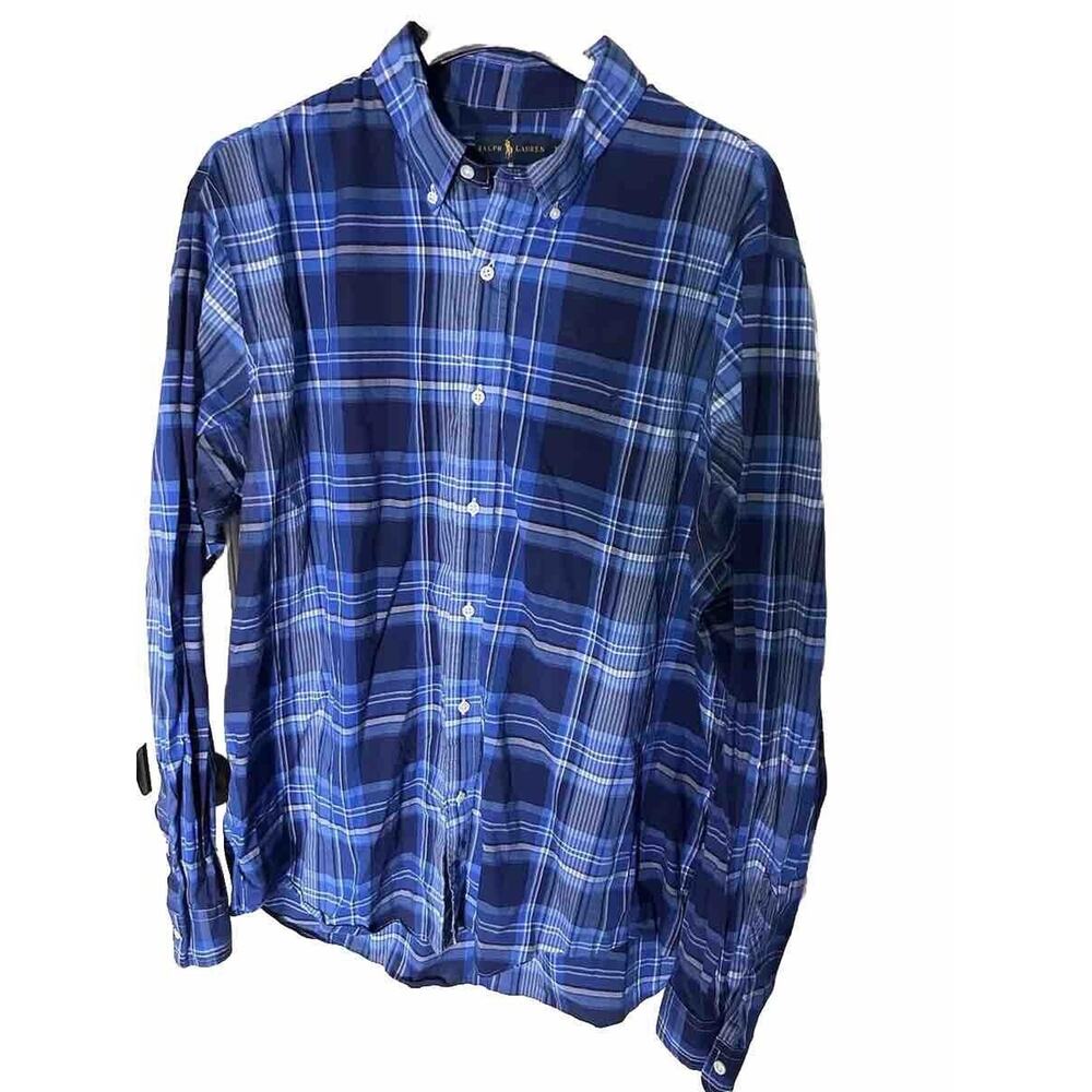 Ralph Lauren Shirt Mens 2XL Blake Button Down Blue Check Long Sleeve